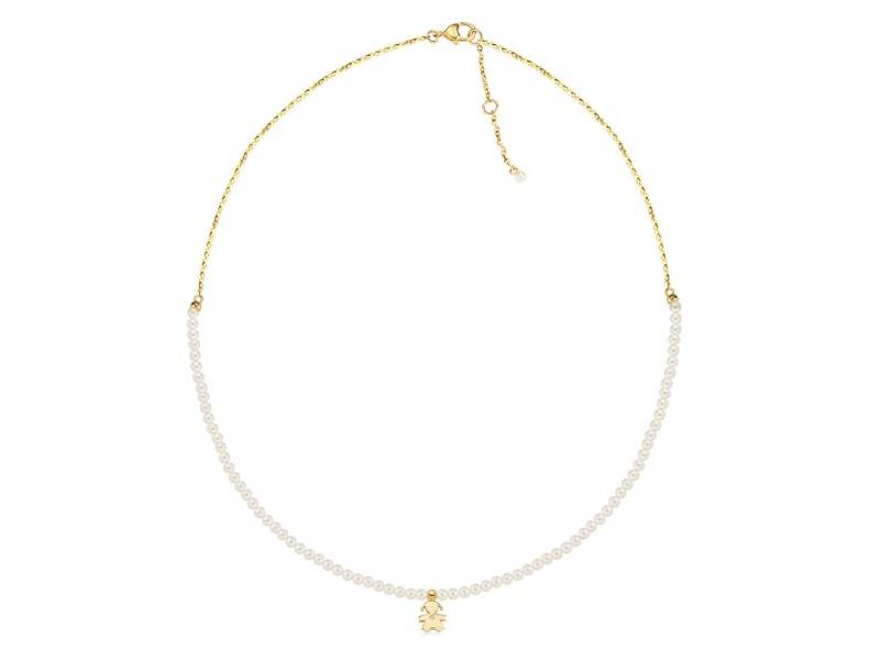 COLLANA ORO GIALLO 9KT CON PERLE E DIAMANTE BIMBA LE PERLE LE BEBE' LBB821